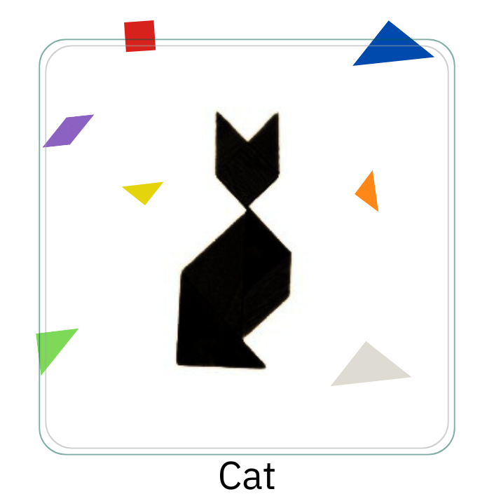 Image depicts a tangram puzzle in the shape of a cat.