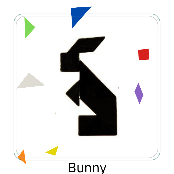 Image depicts a tangram puzzle in the shape of a bunny rabbit.