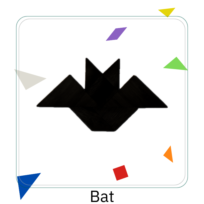 Image depicts a tangram puzzle in the shape of a bat.