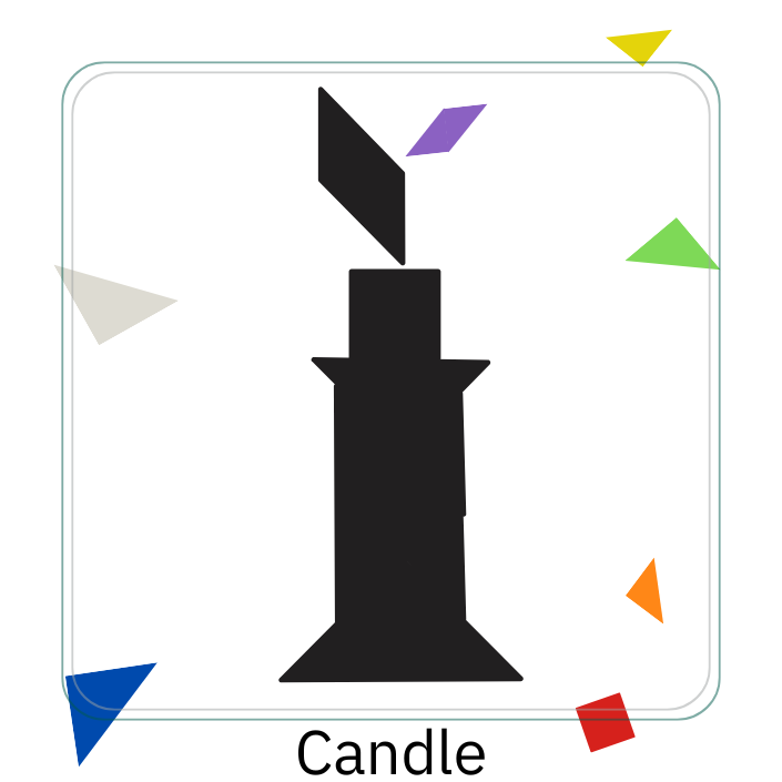 Image depicts a tangram puzzle in the shape of a candle.